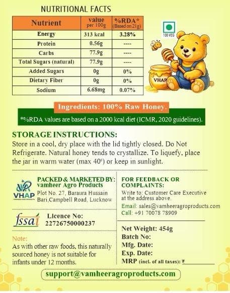 Raw Honey Bear Bottle 454g — label detail